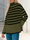Yipinpay Winter Women¡¯s Long Sleeves Knit Sweater Turtleneck Striped Print Loose Pullover Tops 2024 New Autumn Oversized Sweater
