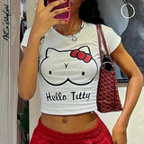 yipinpay Top Y2K Short Sleeve T-shirt Women Tops Tees Steetwear Outfits 2023 Summer Pattern O Neck Kawaii Clothes Graphic T Shirt