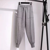 Yipinpay Women pants autumn and winter black casual knitted pants loose elastic spring and autumn nine points Harlan radish pencil pants