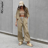 yipinpay Wide Leg Pants Women Trousers Streetwear Y2K Clothes Loose Drawstring Pockets Cargo Pants Straight High Waist Trousers