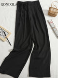 Yipinpay Summer Korean Fashion Wide Leg Women's Suit Pants High Waist Lace Casual Elegant Loose Saggy Straight Full Length Trousers