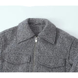 Yipinpay Vintage Women Gray Cropped Woolen Jacket Long Sleeve Pockets Female Autumn Winter Short Coat