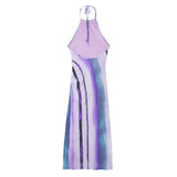 Yipinpay Print Tulle Long Dresses For Women Halter Backless Dress Woman Beach Mesh Bodycon Dress Women Summer Sexy Party Dresses