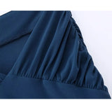 Yipinpay Ruched Long Skirts For Women Fashion 2023 Nvay Blue High Waist Skirt Woman Summer Midi Slit Skirt Elegant Women's Skirts