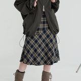 Yipinpay Contrast British Plaid Half Skirts for Women Autumn/Wonter Art Retro Academy Style High Waist A-line Mid Length Skirt