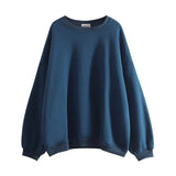 yipinpay Wind Blue Crew Simplicity Baggy Sweatshirt Women Spring Autumn Fashion Fleece Thicken Vintage Long Sleeves Pullover TOP
