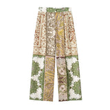 Yipinpay Patchwork Print Pants For Women Mid-Waist Baggy Pants Woman Vintage Casual Summer Pants Sets Streetwear Women's Trousers