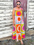 Yipinpay Print Maxi Dress Women 2024 Summer Sleeveless Slip Dresses Female Elegant High Waist Patchwork Lady Vacation Beach Dress