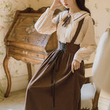 Yipinpay Vintage Bow Shirt Women Kawaii Cute Long Sleeve Peter Pan Collar Elegant Lolita Blouse Autumn School Shirt for Girls 920
