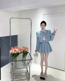 Yipinpay New Ribbon Shirt Short Coat High Waist Pleated Skirt Chic Tweed Jacket 3 Piece Sets 2023 Autumn Winter Skirt Sets Top