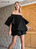 Yipinpay White Cotton Vacation Outfits With Shorts Slash Neck Lace Blouse And Hot Pants Two Pieces Sets 2023 Shorts Sets Lady