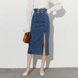 Yipinpay Skirts For Women Fashion 2024 New Y2k High Waist Blue Denim Skirt Female Casual Vintage Straight A-line Pencil Jeans Skirt