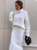 Yipinpay Knitted 2 Piece Outfit Set Casual Long Sleeve Sweater Top And Pencil Long Skirts Elegant Autumn Two Piece Sweater Sets