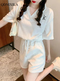 Yipinpay Summer Fashion Casual Tracksuit Women's Shorts Sets Elegant Thin Short Sleeve Shirt Wide Leg Shorts 2 Piece Set Outfits