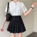 Yipinpay Pleated Skirt Women Kawaii Black Patchwork High Waisted Mini Skirts for Girls Summer Korean Fashion Preppy Style Elegant