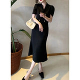 Yipinpay Suits Double-breasted Black Blazer Feminino Summer 2set Sets Slim Pencil Purple Fishtail Dress Crop Jacket Suits Tops