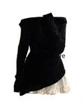 Yipinpay Quality Outfits 2 Piece Skirt Set Slash Neck Luxury Long Sleeved Top + Elastic Waist A-Line Skirt Coquette Autumn Winter