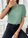 Yipinpay Women's Blouses Top 2024 Summer New Fashion Red O Neck Lantern Short Sleeve Streetwear Casual Black Shirts For Women Clothing