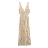 Yipinpay Cut Out Crochet Dress Woman Summer Knitted Long Dresses For Women 2023 Sexy Bodycon Dress Women Semi Sheer Party Dresses