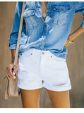 Yipinpay New Women's Summer Black and White Ripped Denim Shorts Fashion Casual Crimping High Stretch Jeans Shorts S-2XL Drop Ship