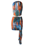 Yipinpay Printed 2Pieces Top Skirt Suits Women's Summer Streetwear Outfit Sleeveless Halter Corset Crop Tops+Bodycon Mini Skirts