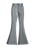 Yipinpay Solid Knitted High Waist Flare Pants For Women Ribbed Casual Leggings Female Stretchy Bodycon Trousers Fashion Streetwear