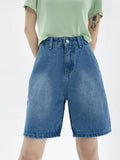yipinpay Women's Straight Shorts Jeans High Waist Street Summer Vintage Five-point Pants Design Casual Ladies Denim Wide Leg Shorts