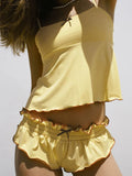 Yipinpay Women Y2K Chic Pajama Set Summer 2PCS Outfit Sets Sleeveless Backless Sling Vest + Low Waist Ruffle Shorts Loungewear