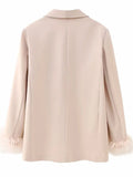 Yipinpay 2023 Pink Blazer Woman Fashion Button Jacket With Feathers Long Sleeve Blazer Suits For Women Spring Elegant Womens Jackets