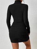 Yipinpay 2024 Y2k Sexy Black Mini Dress Women Alt Urtleneck Long Sleeves Sheath Dress Elegant Casual Solid Party Dresses Female