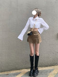 Yipinpay Pleated Micro Skirt Women Korean Fashion Casual Button Pocket Patchwork High Waist A-line Sexy Mini Skirt Streetwear