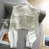 Yipinpay Shirt Women Loose Fashion Long Sleeve Chiffon Shirts Chic Tops Blusas Mujer De Moda 2023 Ruffle Ribbon Letter Blouse