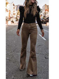 Yipinpay High Waist Corduroy Long Flared Pants Women Casual Street Wear Solid Color Button Bell Bottom Trousers Female Bottoms 911