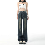Yipinpay Blue Slightly Flared Jeans Women High Waist Casual Wide Leg Pants Y2k Korean Femme Slimming Small Denim Trousers Summer
