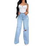 Yipinpay Fall New Women's High Waist Ripped Jeans Fashion Loose Denim Wide Leg Pants Casual Female Trousers S-2XL Drop Shipping