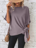 Yipinpay Casual Women's Top T Shirt 2024 Summer Solid Fashion Batwing Sleeve Shirt Tops Bow Women Pullover Blouses Female Clothing