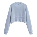 Yipinpay New Autumn Women Vintage Lazy Hole Crop Knit Sweater Oversize Pullover Chic Top