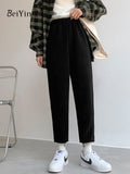 yipinpay Korean Casual Harem Pants Women Solid Autumn Winter High Waisted Sweatpants Female Pockets Loose Harajuku Pants Ladies
