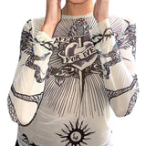 Yipinpay Women Vintage T-shirts Fall Winter 2023 Sexy Top Clothing Gothic Graphic Fairy Grunge Aesthetic Long Sleeve Top Streetwear