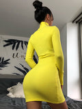 yipinpay Dress Knitted Long Sleeve Dress Bodycon Dress Solid Brown Autumn Winter Woman Dress Basic Streetwear Turtleneck Mini Dress