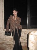 Yipinpay Leopard Printed Shirts Women V Neck Flare Long Sleeve Loose Female Fashion Sexy Elegant Blouse Streetwear Casual Tops