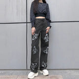 Yipinpay Fall Trousers High Waist Butterfly Print Y2K Jeans For Women Fashion Loose Denim Straight Leg Pants Casual Clothing XS-L