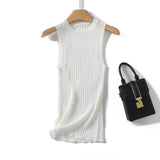 Yipinpay New Women Casual Knit Tank Top Round Neck Sleeveless Tees Solid Summer Crop Top
