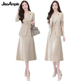 Yipinpay Women's Autumn Winter Suit Jacket Dress Set 2024 New Fashion Korean Elegant Temperament Blazers Suspender Midi Skirt Two-piece