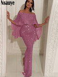yipinpay 2023 Bling Glitter Elegant Party Evening Maxi Dress Y2K Bodycon Sexy Women Summer Off Shoulder Ruffles Solid Long Dresses