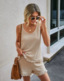 Yipinpay Two Piece Set for Women Summer Suit Tassel Sleeveless Tank Top and Shorts Casual Tracksuit Elegant Outfit 2023 Loungewear