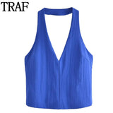 Yipinpay White Halter Top Female Off Shoulder Crop Tops For Women Sexy Sleeveless Backless Top Woman Tied Streetwear Summer Tops