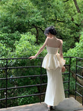 Yipinpay Hot Girl Suit Women's Summer Ruffle Strapless Vest High Waist Mermaid Long Skirt Two-piece Set Fashion Female Clothes