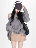 Yipinpay Hollow Out Sweater Women Streetwear Y2k Grunge Ripped Hole Long Sleeve Loose Knit Sweater Harajuku Fashion Pullover