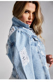Yipinpay New Fashion Ripped Short Denim Jacket For Women Long Sleeve Casual Raw Edge Slim Jeans Coat Street Hipster Female Clothing